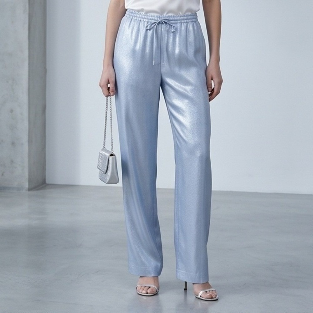 Isaac Mizrahi IS**C 8 Blue‎ 90s Shimmer Wide Leg Drawstring Pants NWT *Has Spot*